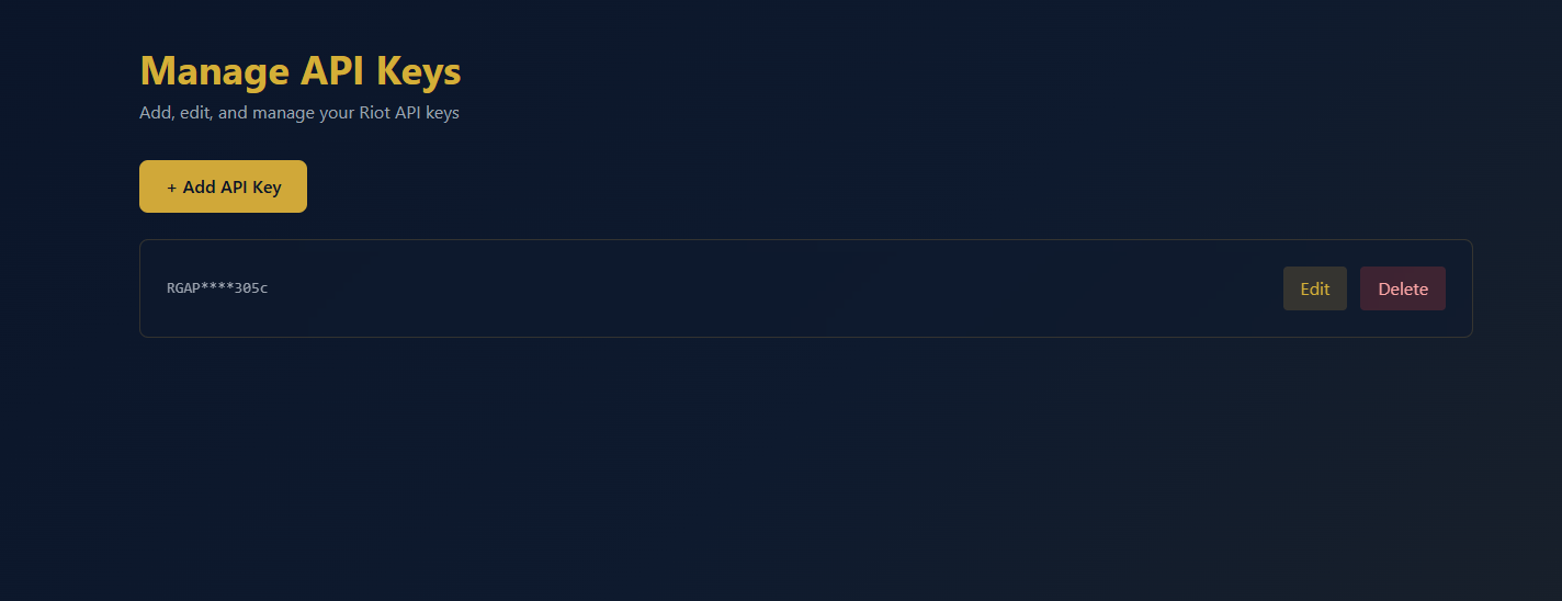 Manage API Keys page showing saved API keys